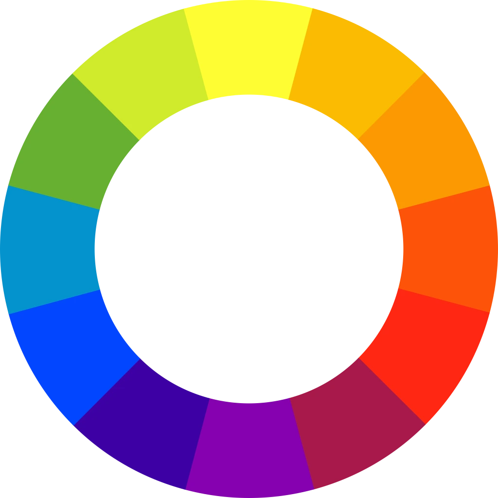 Colour wheel featuring 12 colours in the rainbow